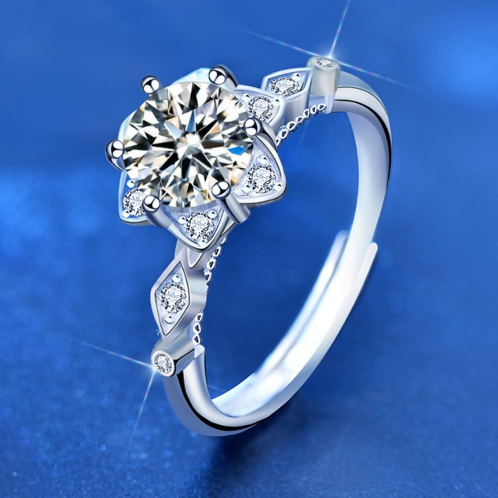 Certified 1ct. t.w. Diamond Moissanite Flower Ring NEW F - Picture 5 of 11
